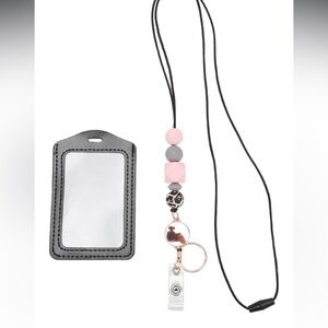 Silicone Beaded Retractable Lanyard With ID / Badge Holder